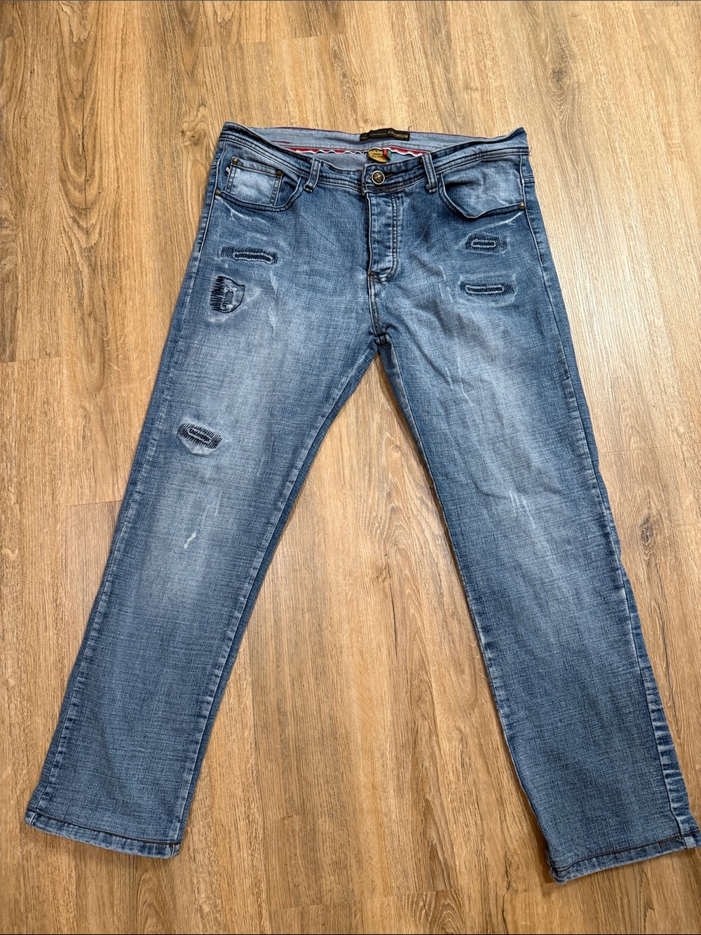 Men's Straight Fit Distressed Denim Jeans - Blue